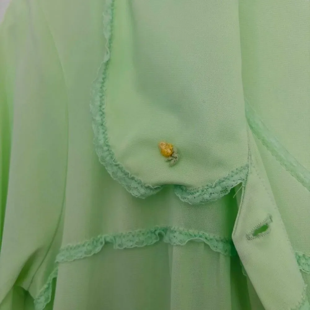 Vintage Womens Night Gown & Robe Set M Light Green Maxi Cottagecore St Patricks - Picture 10 of 15